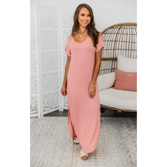 LAST ONE! Knit V-Neck  Maxi Tee Dress Loungewear - Picture 6 of 7